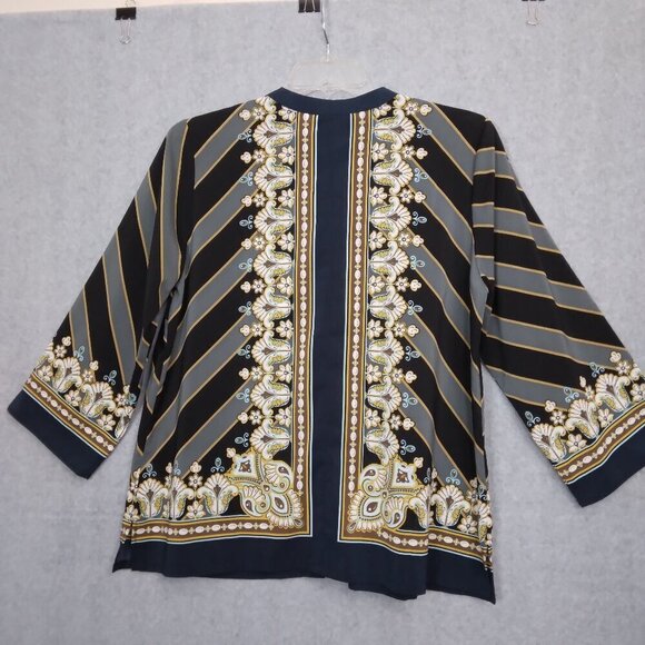 Bob Mackie Bombay Placement Print Long Sleeve Button Front Blouse Multi Size L - Picture 5 of 9